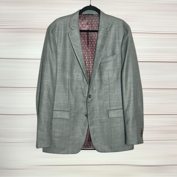 Ralph Lauren Gray Suit Jacket Blazer Gray Plaid Wool Silk Linen Blend 42L - Picture 2 of 16